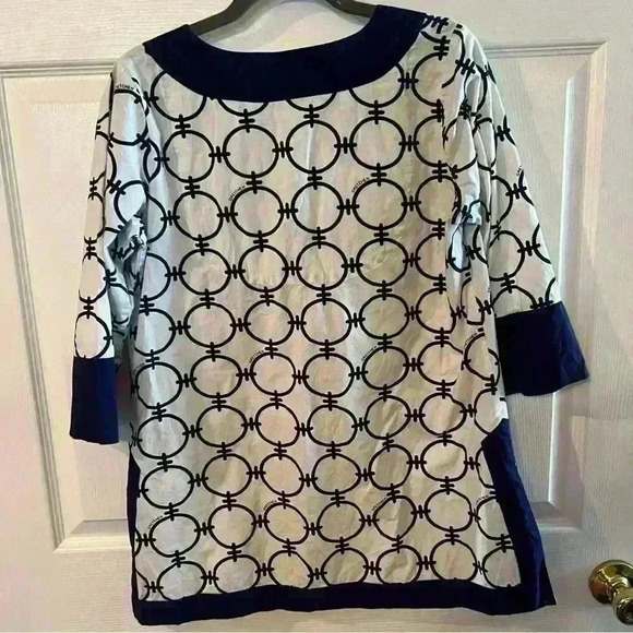 Gretchen Scott Designs Navy and White Geometric Design Tunic 100% Cotton Small - Picture 6 of 6